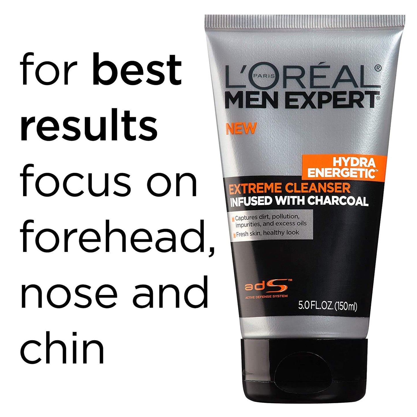 L'Oreal Men Expert Hydra Energetic Extreme Facial Cleanser Infused with Charcoal, 5.0 fl.oz / 150 ml