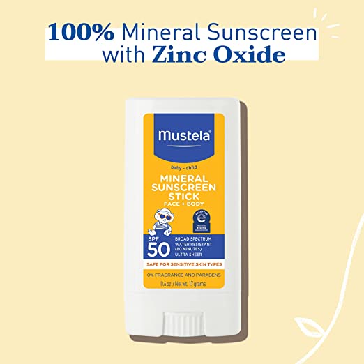 Mustela Baby-Child Mineral Sunscreen Stick Face + Body SPF 50 Broad Spectrum Ultra Sheer  0.6 Oz (17 g)