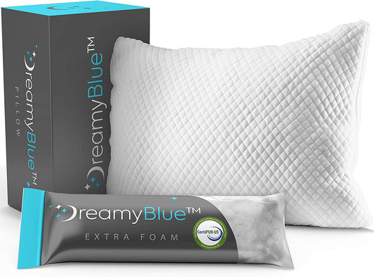 DreamyBlue Premium Pillow For Sleeping Shredded Memory Foam Fill Washable Cover (Queen Size)1 Count