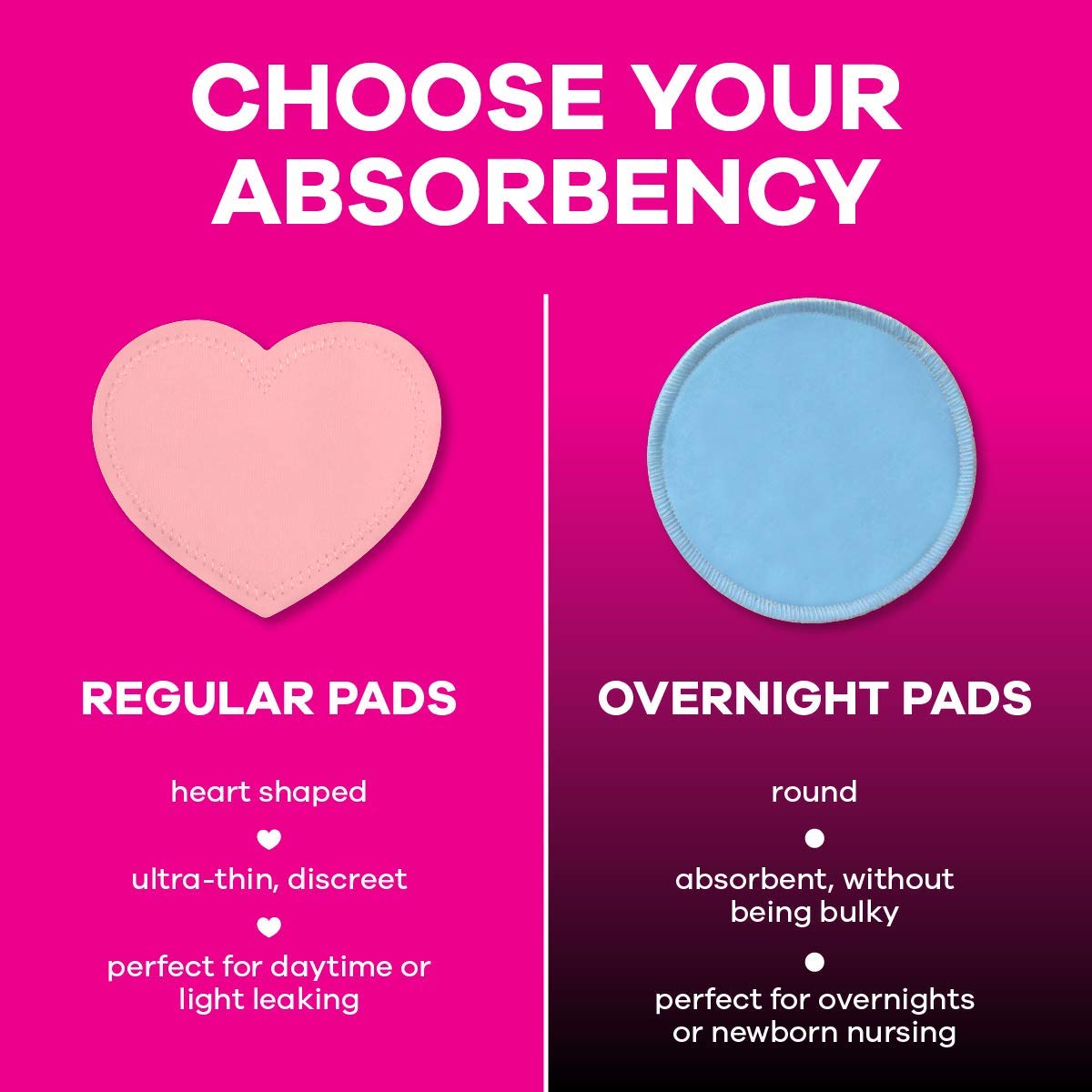 Bamboobies Washable Nursing Pads For Breastfeeding, Reusable Breast Pads, 2 Overnight Pairs (4 Pads)