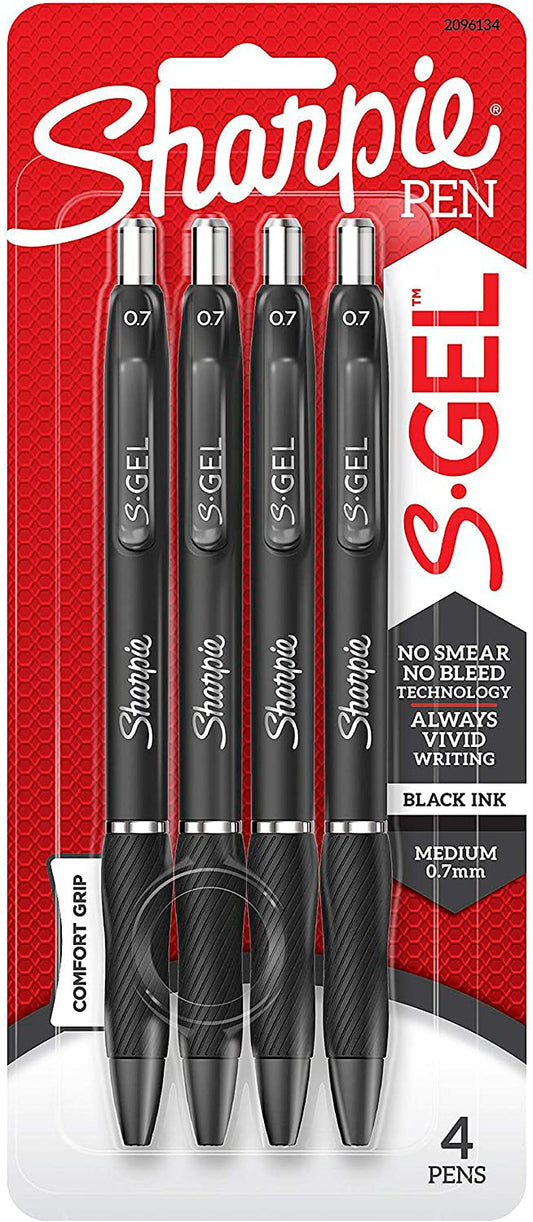 Sharpie S-Gel, Gel Pens, Medium Point (0.7mm), Black Ink, 4 Count (2096134) Packaging May Vary