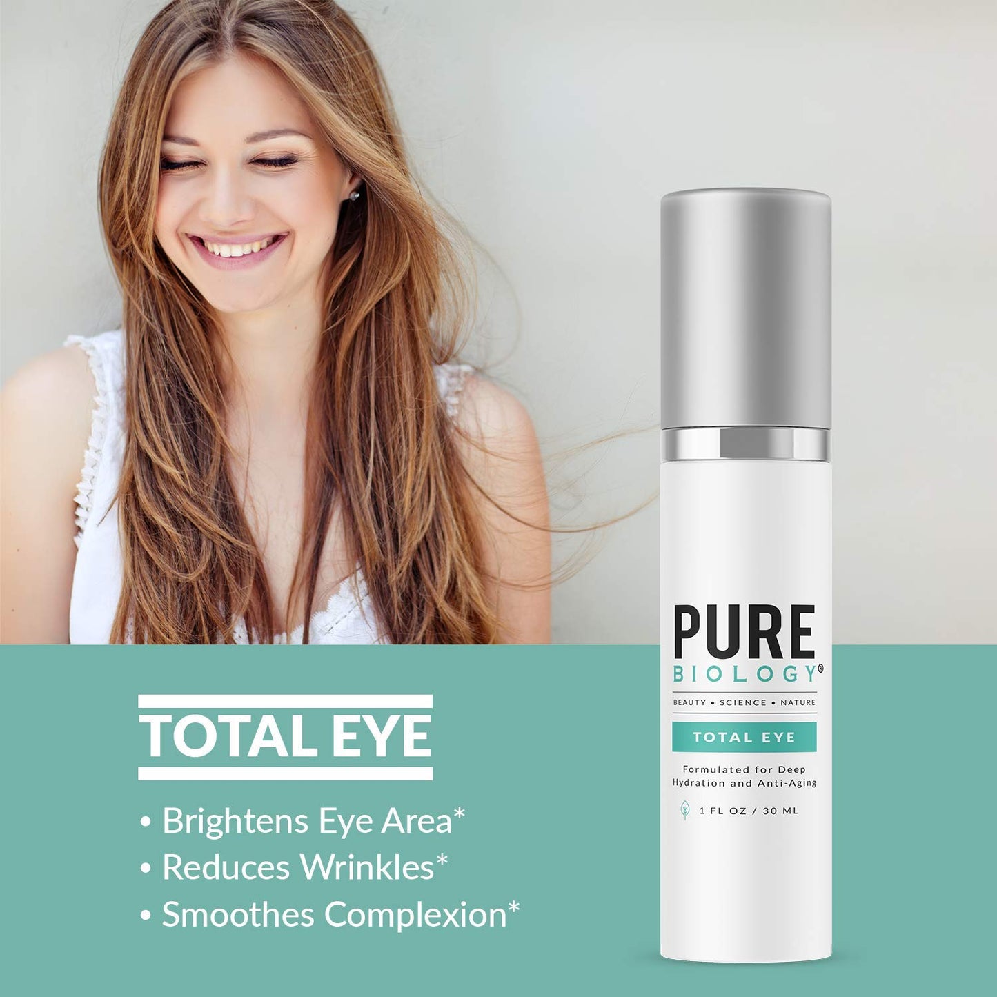 Pure Biology Total Eye Cream Serum with SymLift Vitamin C + E (1 fl oz)