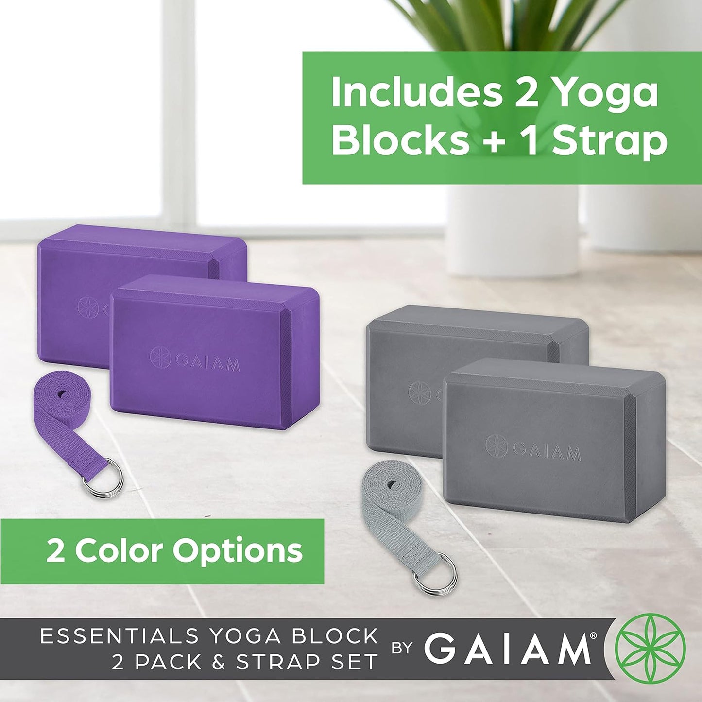 Gaiam Yoga Strap + 2 Block Guide Alignment - 8 inch Strap