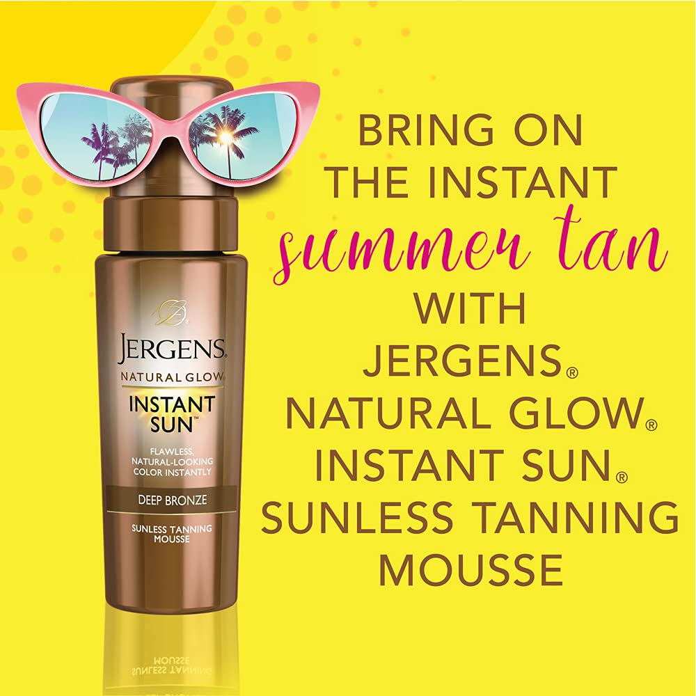 Jergens Natural Glow Instant Sun Sunless Tanning Mousse Body Bronzer for Deep Bronze Tan, 6 fl.oz / 177 ml (NO CAP)