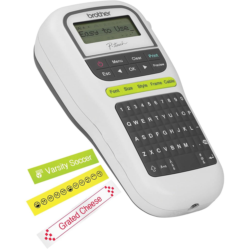 Brother P-Touch (PTH110) Easy Handheld Label Maker Qwerty Keyboard, One-Touch Keys, White