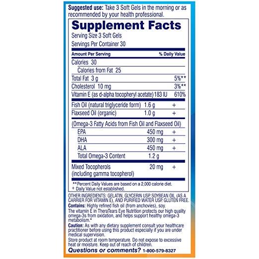 TheraTears 1200mg Omega 3 Supplement for Eye Nutrition, 90 Count