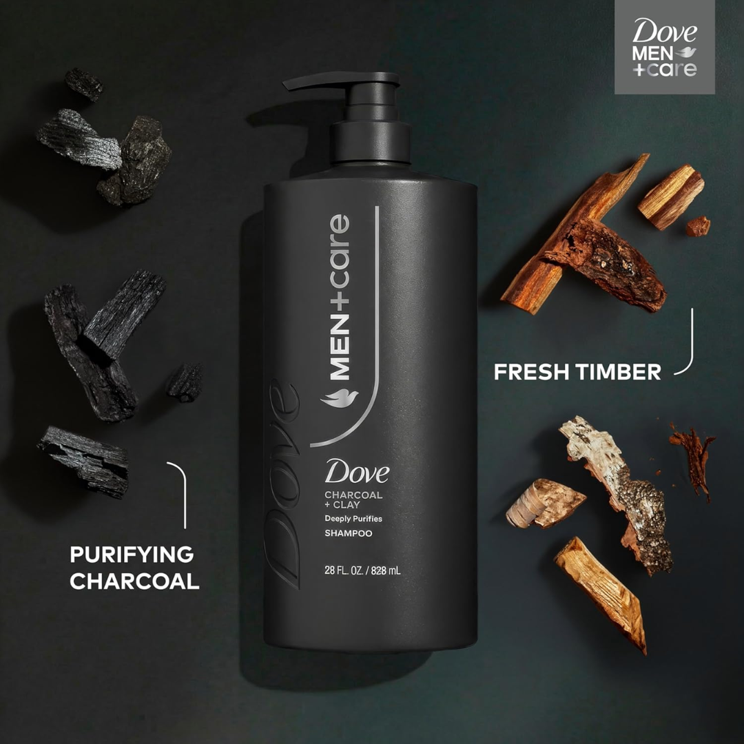 Dove Men + Care Charcoal + Clay Shampoo, 28 oz / 828 ml