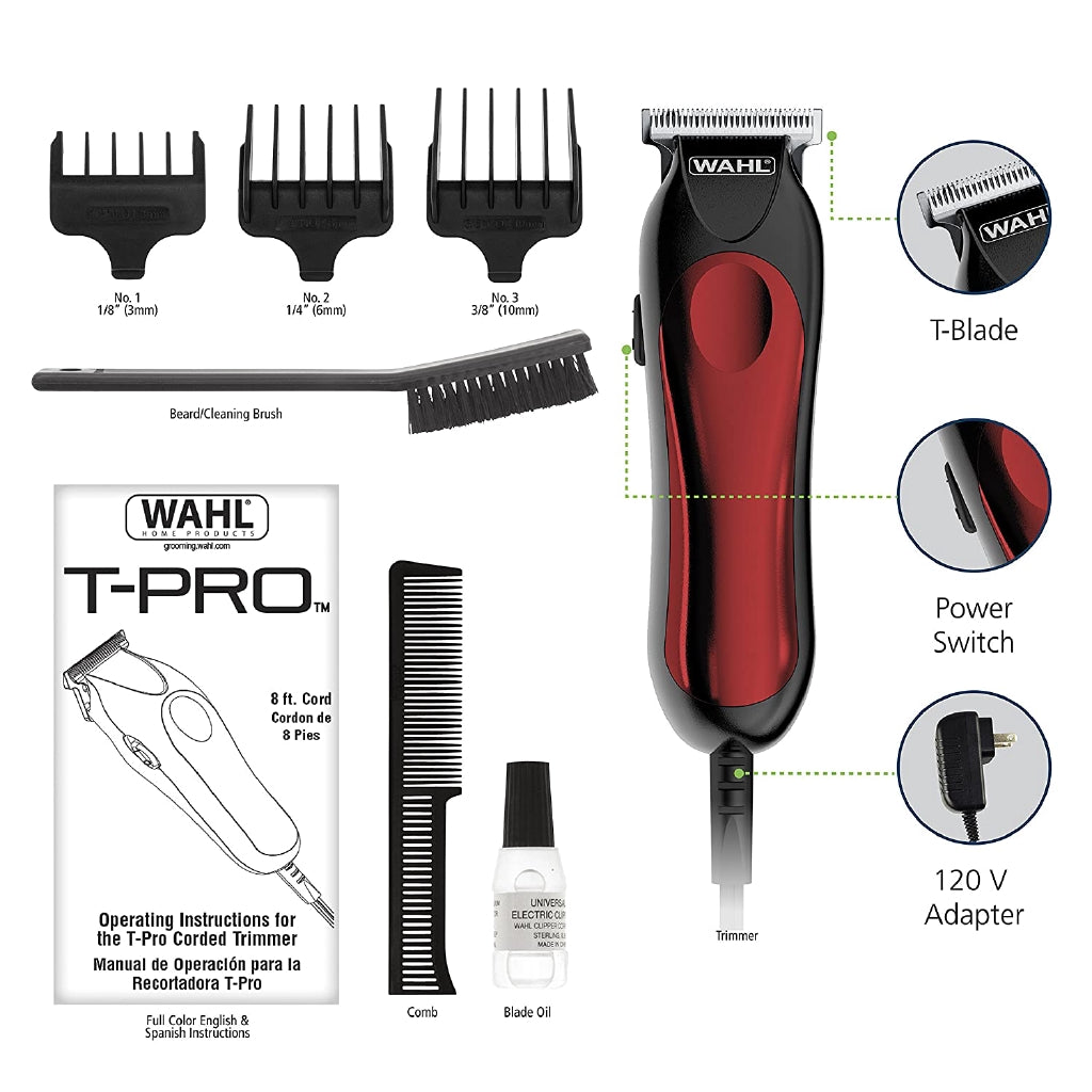 Wahl T-Pro Trimmer, Corded Hair and Beard Trimmer, Compact 9307-300