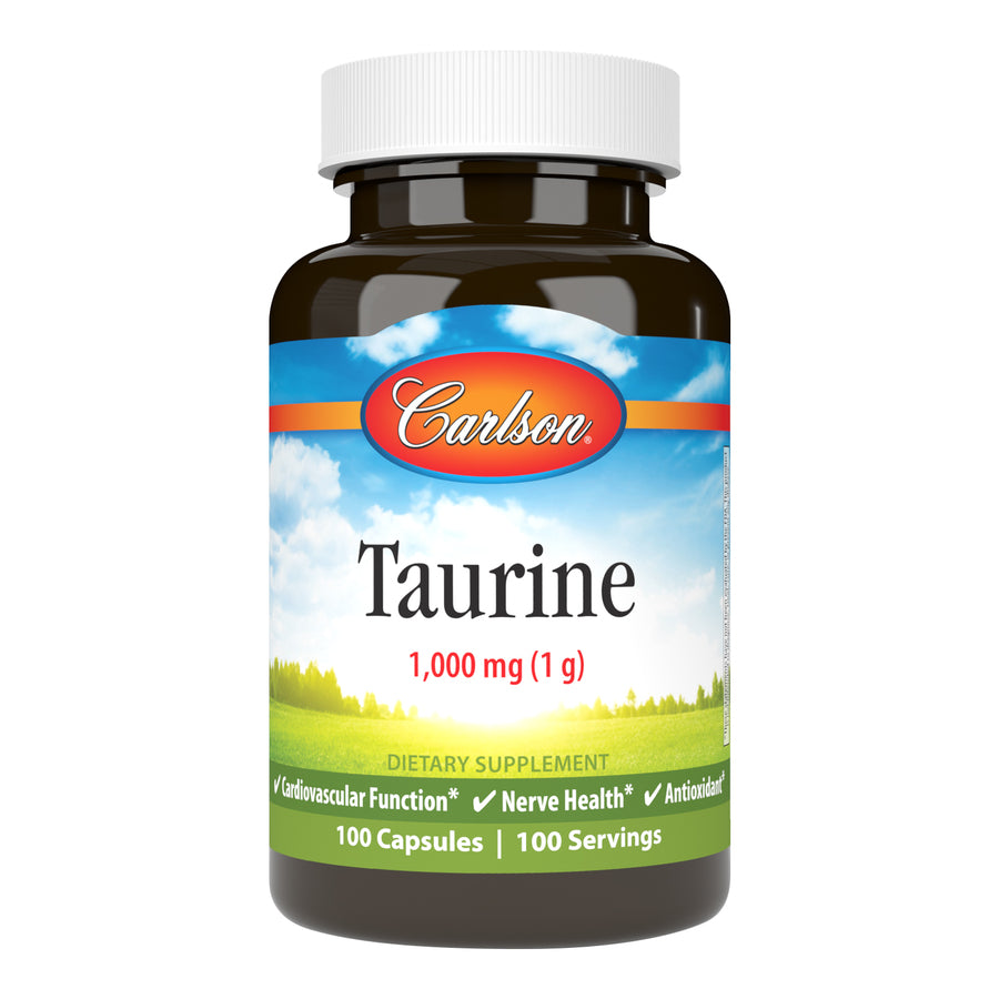 Carlson Taurine 1,000mg (1g) 100 Capsules for Nerve Health, Cardiovascular Function & Antioxidant