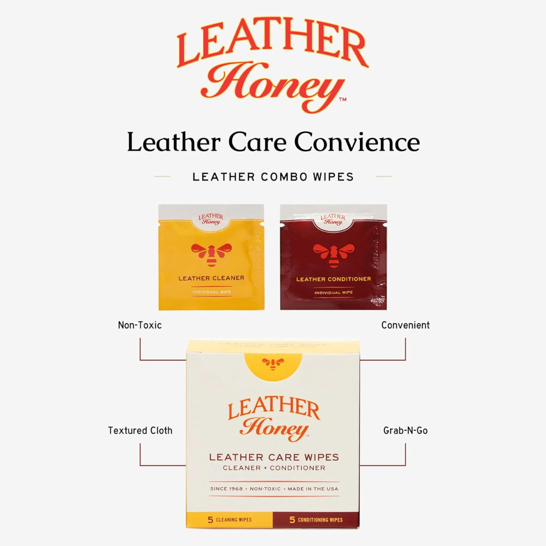 Leather Honey Care Wipes Cleaner + Conditioner, 10 Count