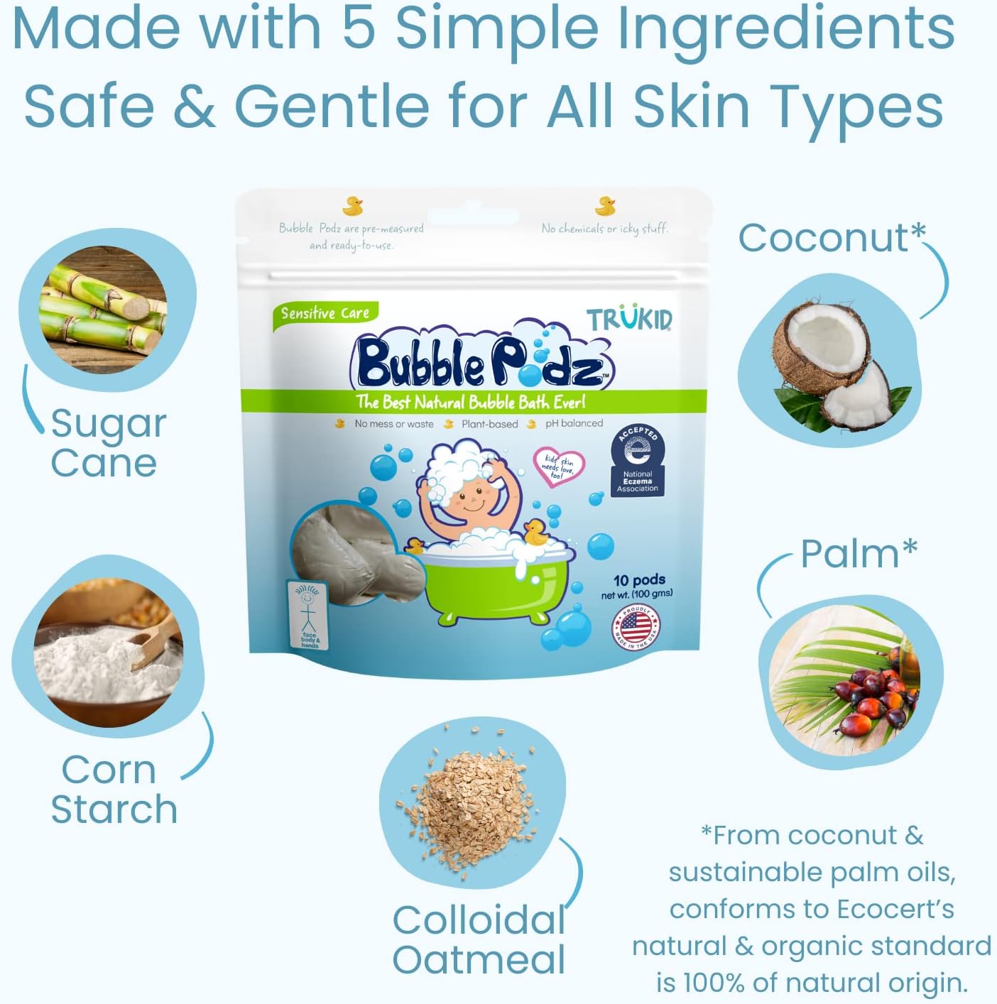 TruKid Bubble Pods Natural Bubble Bath Ever Sensitive Care 10 Pods