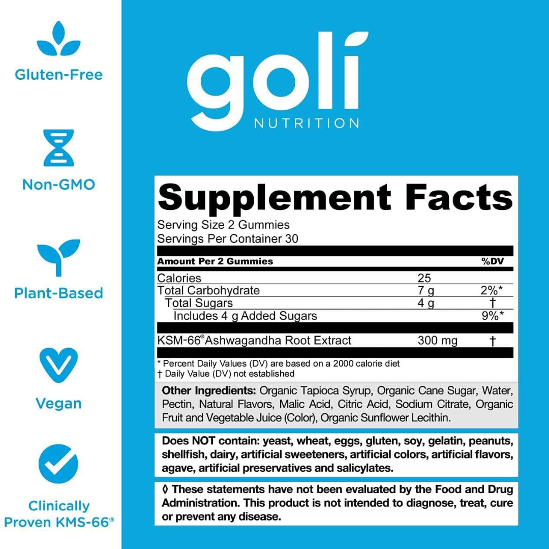 Goli 2 Pack Ashwagandha and Supergreens, 60 Gummies