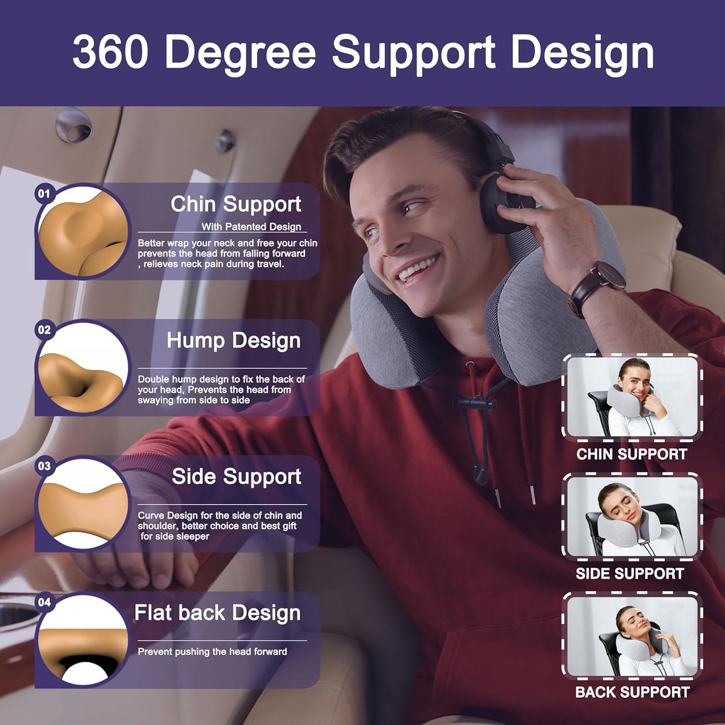 Napfun Upgraded Travel Neck Pillow, Light Grey, 1 Count
