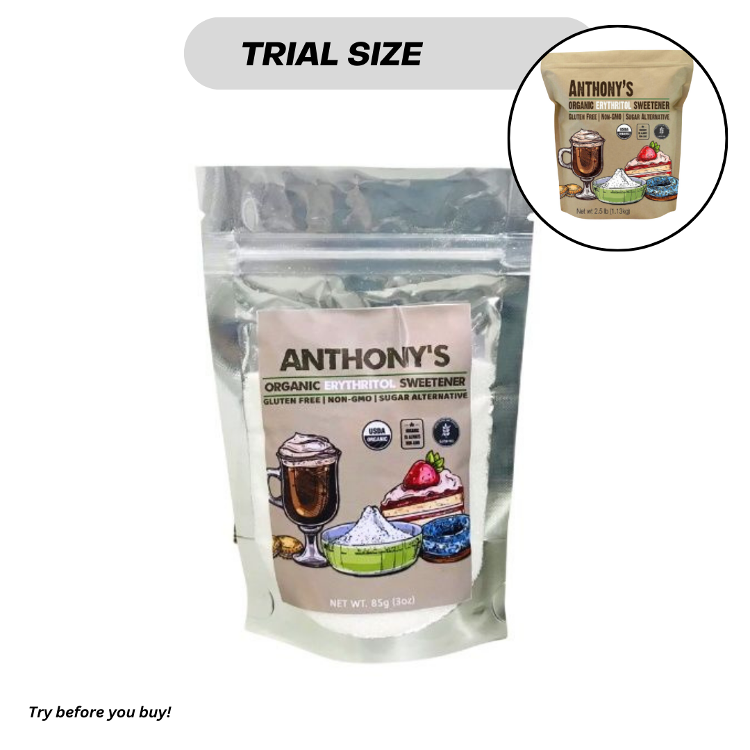 Trial Pack Anthony's Organic Erythritol Sweetener, NON-GMO, Natural Sweetener & Gluten-Free 3 OZ/85g