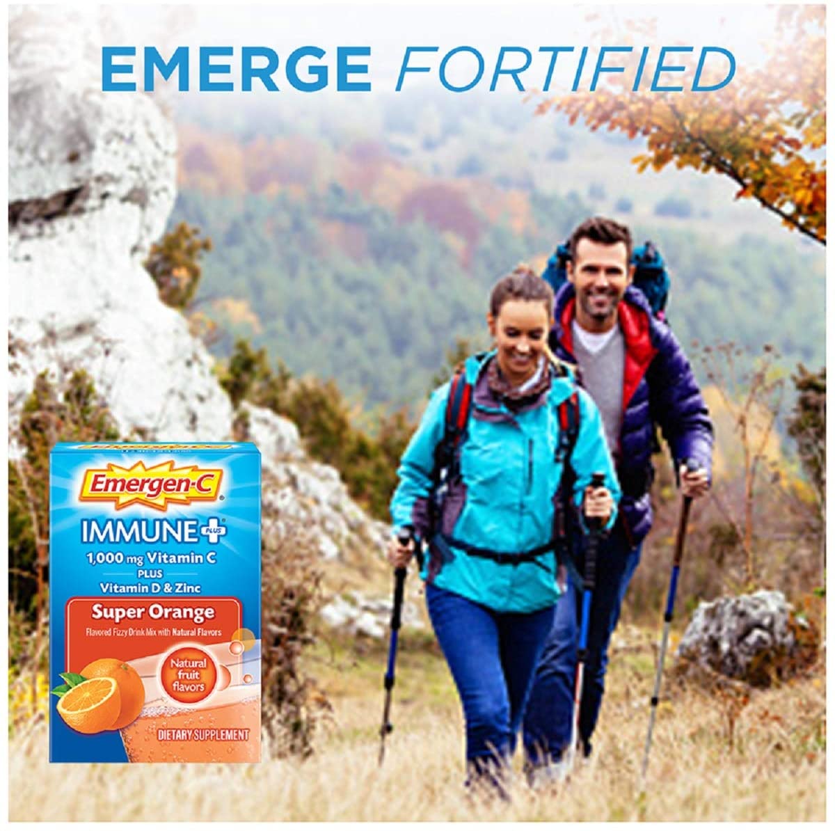 Emergen-C Immune+ 1000mg Vitamin C + Vitamin D & Zinc, Triple Action Formula, Super Orange Flavor, 30 Packets