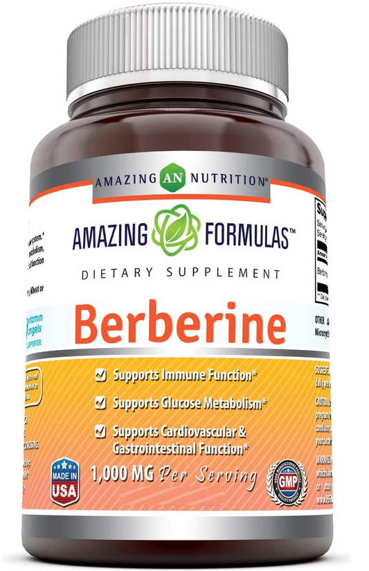 Amazing Formulas Berberine 1000 mg Per Serving, 120 Capsules (Non-GMO, Gluten-Free) Supports Immune System