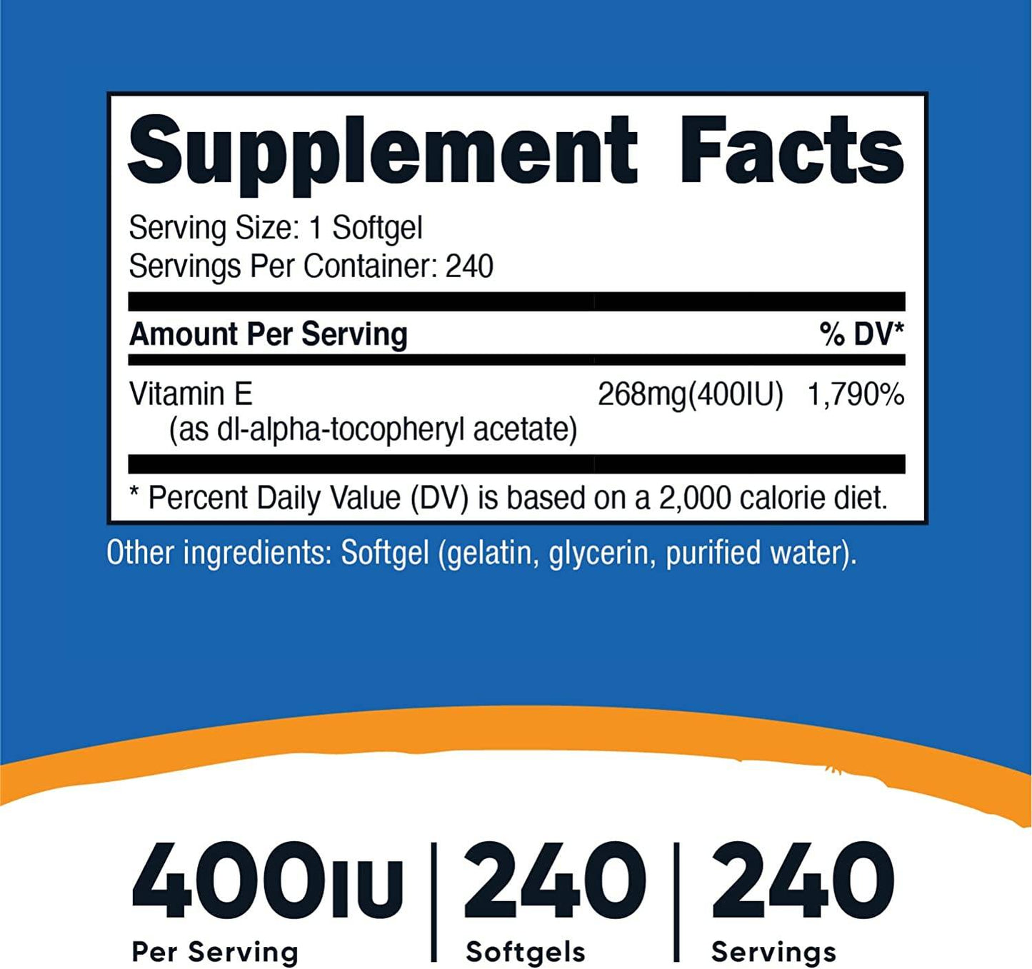 Nutricost Vitamin E 400IU Supplement 240 Softgels