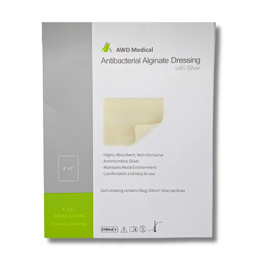 AWD Medical Antibacterial Alginate Dressing with Silver (4in x 5in) 5 Individual Dressings