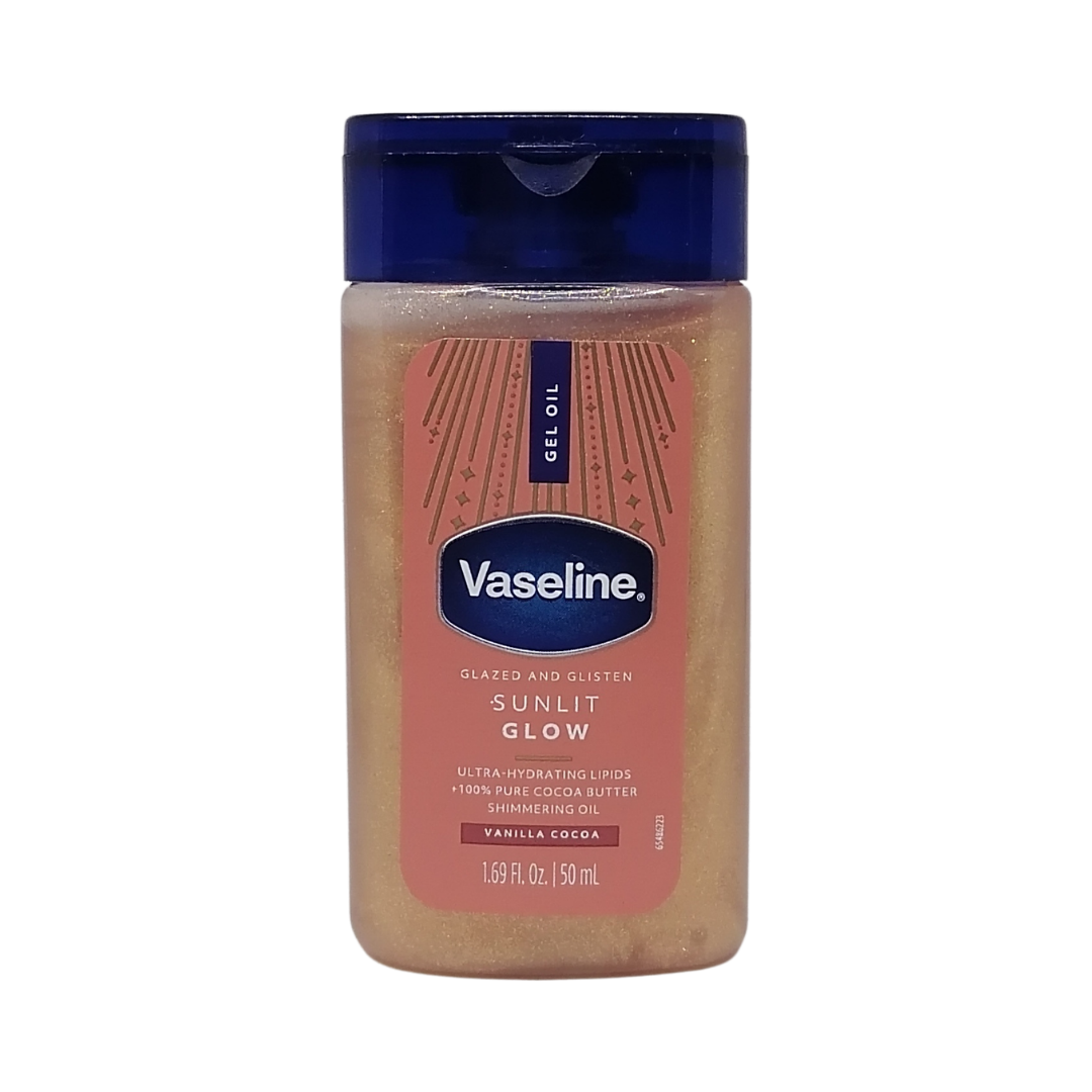 Vaseline Gel Oil Glazed and Glisten Sunlit Glow Vanilla Cocoa, 1.69 oz / 50 ml