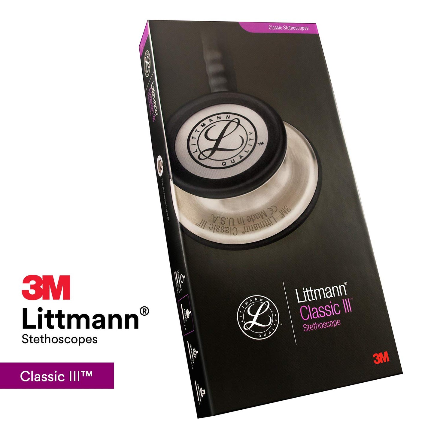 3M Littmann Classic III Monitoring Stethoscope, Smoke-Finish, Black Tube, 27 inch, 5811