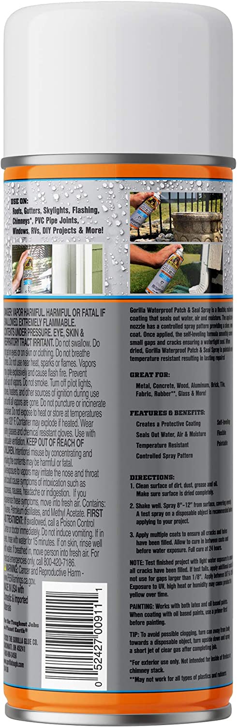 Gorilla Crystal Clear Waterproof Patch & Seal Rubberized Sealant Spray 14 oz (Packaging May Vary)