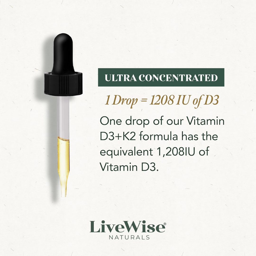 LiveWise Naturals Vitamin D3 + K2 Soy Free 1,208 IU + 25 mcg per drop, 1 oz / 30 ml
