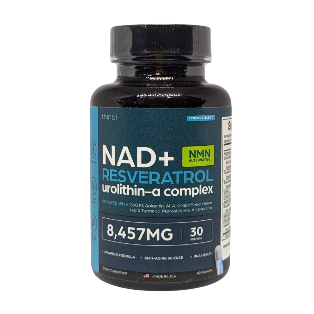 Thinbi NAD+ Resveratrol with Urolithin A + Complex 8457 mg Per Serving, 60 Capsules