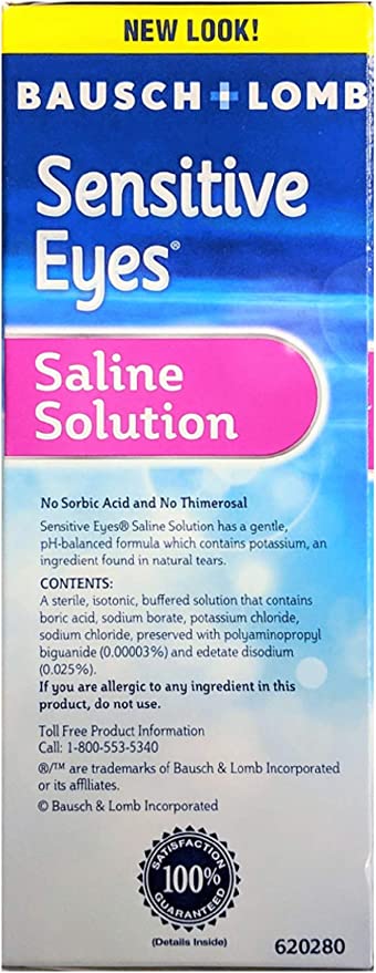 Bausch + Lomb Sensitive Eyes Saline Solution Gentle pH Balanced with Potassium 12 Fl Oz (355ml) NO BOX 1 COUNT