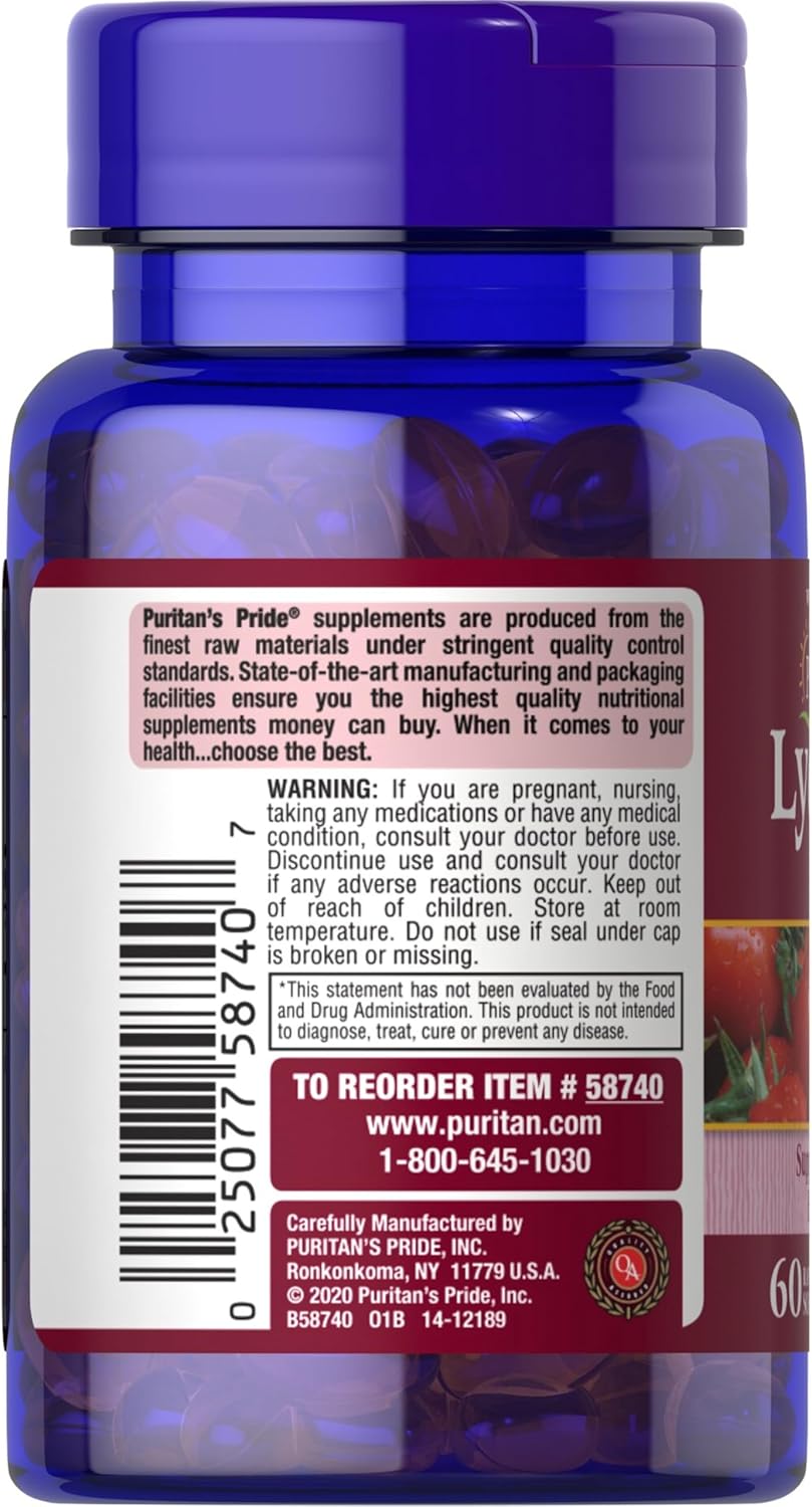 Puritan's Pride Lycopene Softgel 20 Mg, Promotes Prostate and Heart Health, 60 Count