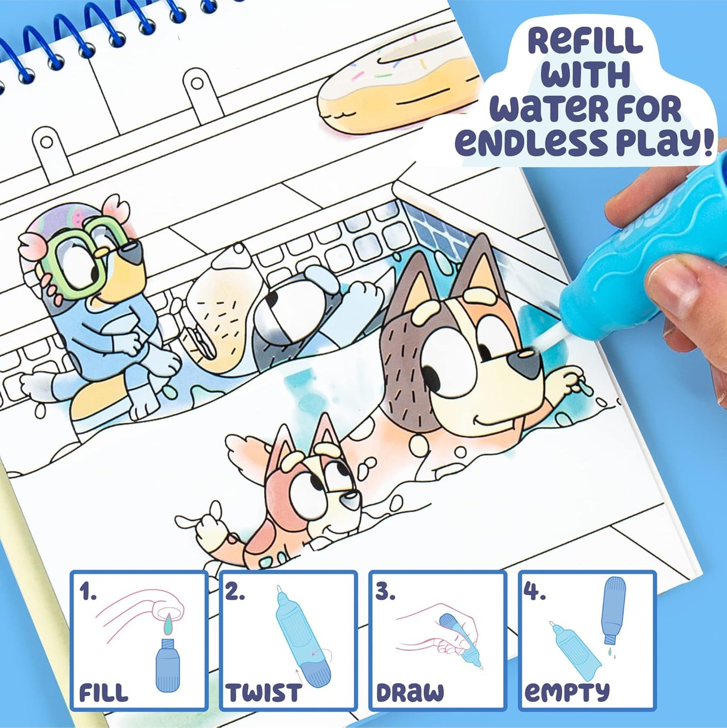 Bluey Aqua Art - No Mess Reusable Water Reveal Activity 4 Pages with Water Pen, Set of 2