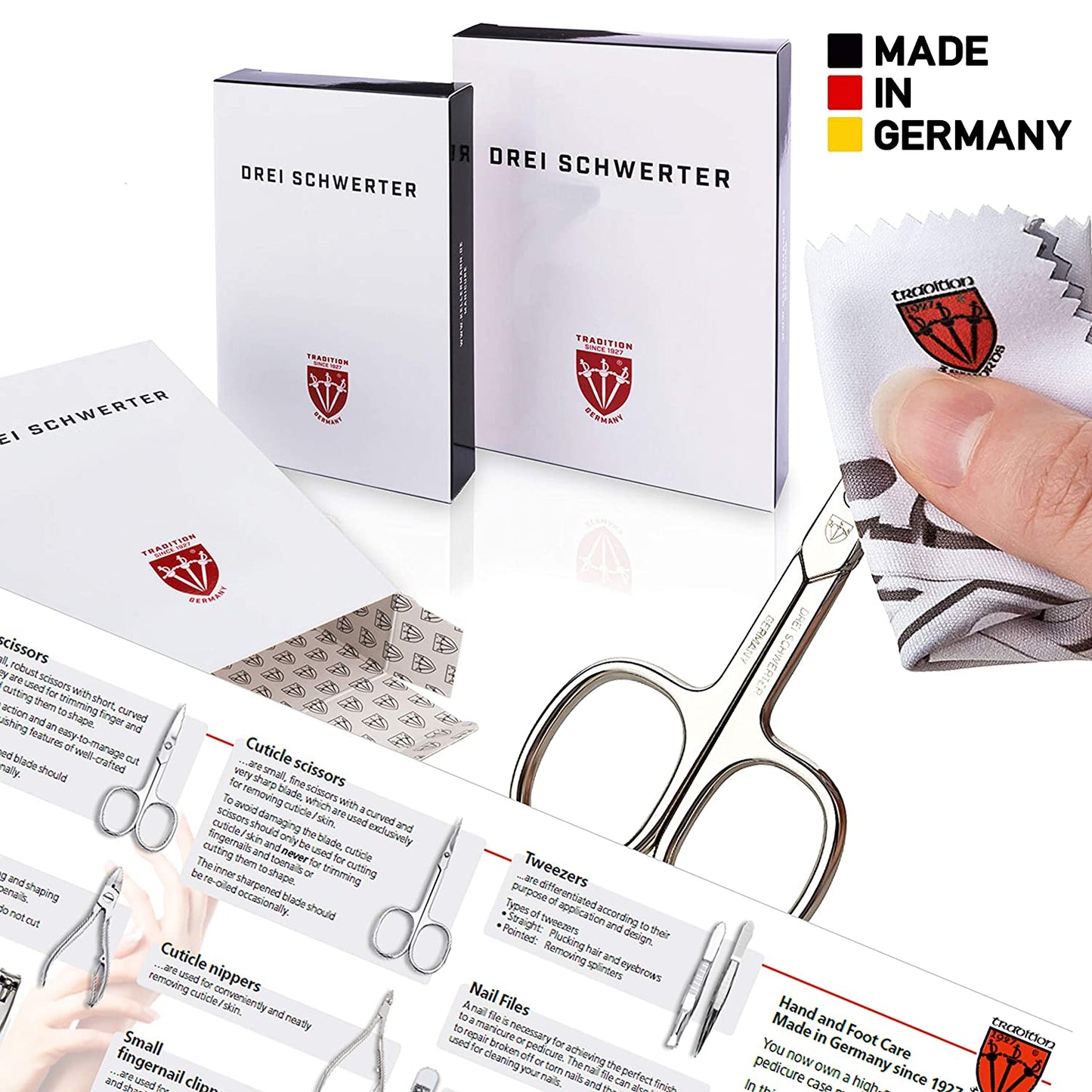 3 Swords Germany Brand Quality 16 Piece Manicure Pedicure Grooming Kit Set Leather Case in Gift Box