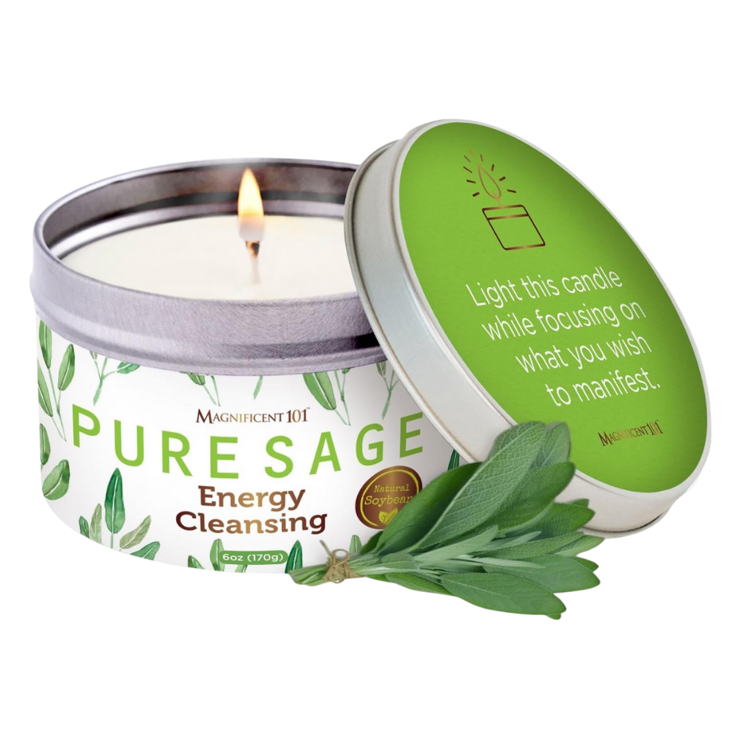 Magnificent 101 Pure Sage Energy Cleansing Candle, 6 oz