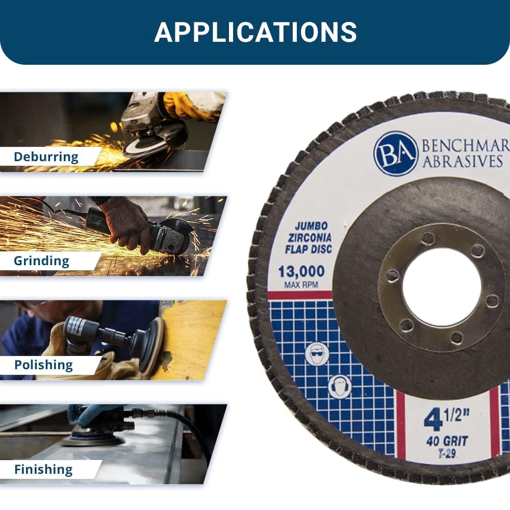 Benchmark Abrasives 4.5" x 7/8" T29 Premium Zirconia High Density Flap Disc 40 Grit, 10-Pack