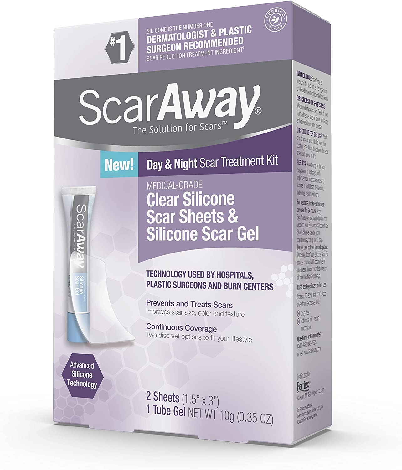ScarAway The Solution for Scars Day & Night Scar Treatment Kit 2 Sheets & 1 Tube Gel