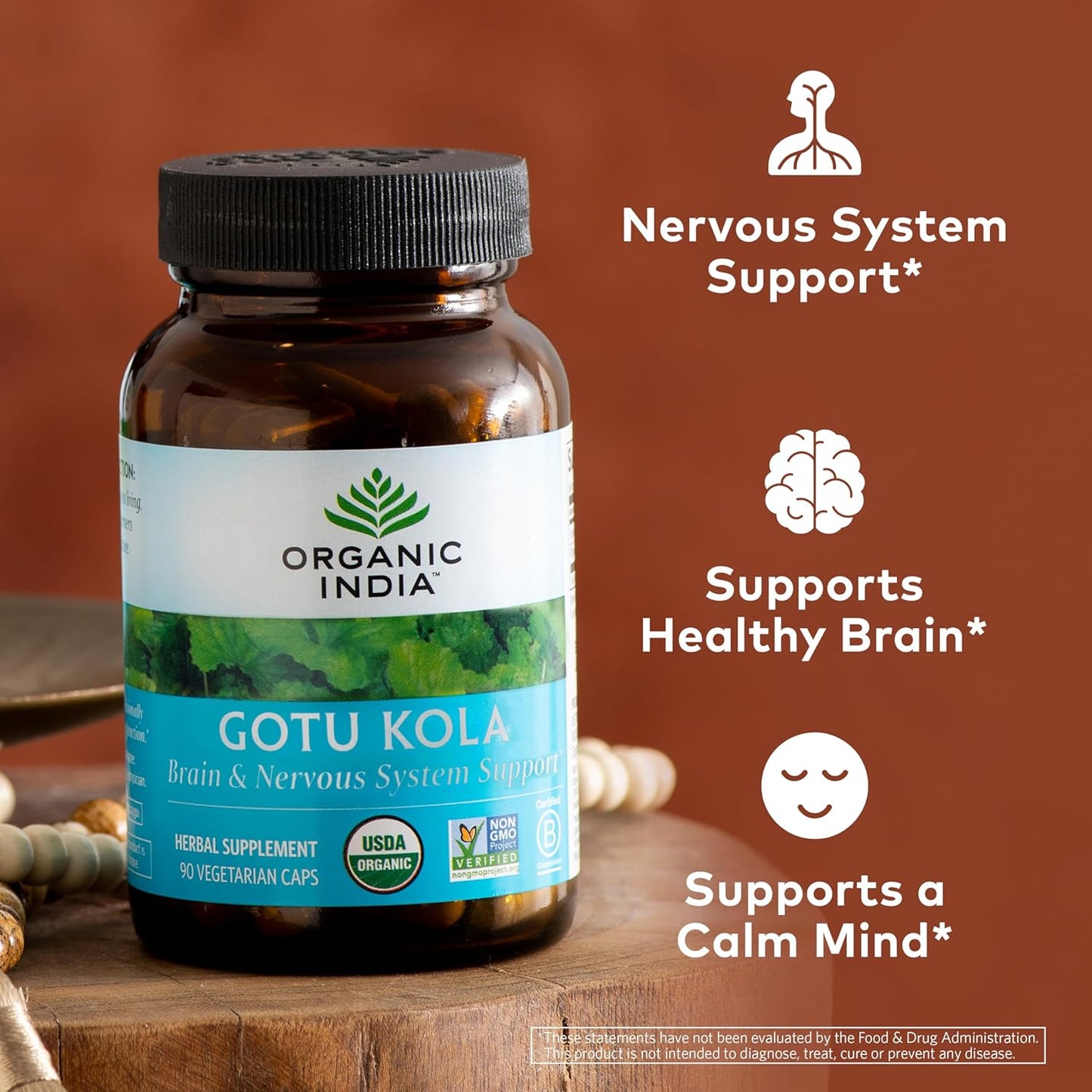 Organic India Gotu Kola Brain & Nervous System Support Supplement 90 Vegetarian Caps