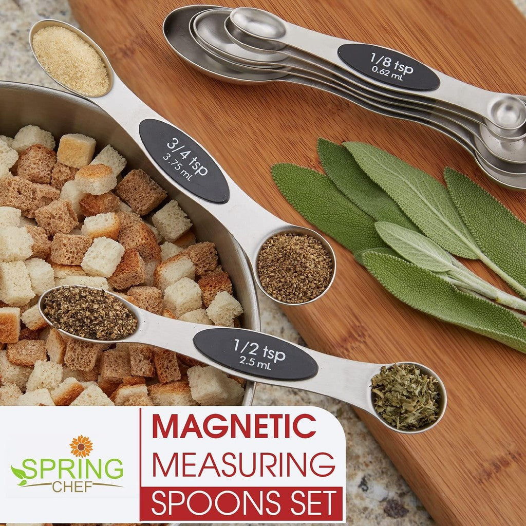 Spring Chef Magnetic Measuring Spoons Set of 8 With Leveler, Black