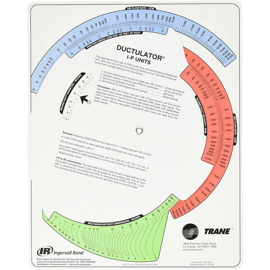 Trane TD1 Ductulator I-P and SI Units with Sleeve, Duct Sizing Calculator