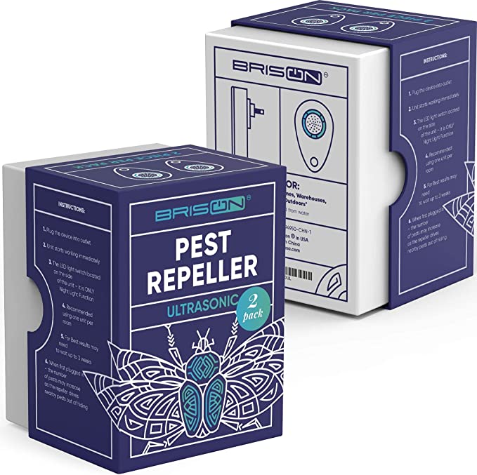 BRISON Ultrasonic Pest Repeller Electromagnetic Pest Repeller Plug-in White 2 Pcs