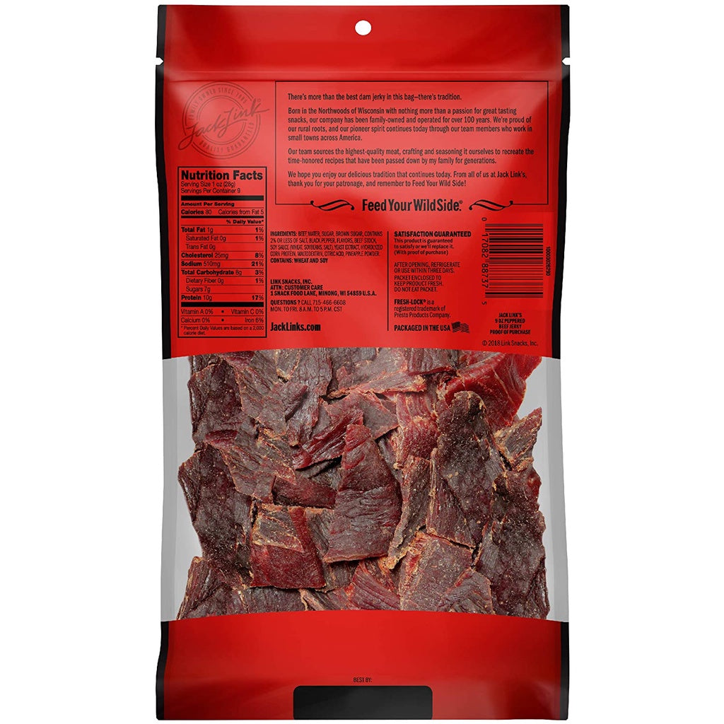 Jack Link’s Beef Jerky Peppered, Made with 100% Premium Beef, 9 oz. / 255g
