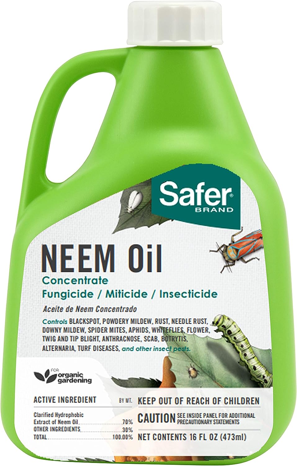 Safer Brand Neem Oil Concentrate Fungicide, Miticide, Insecticide For Organic Gardening - 16 fl oz / 473ml