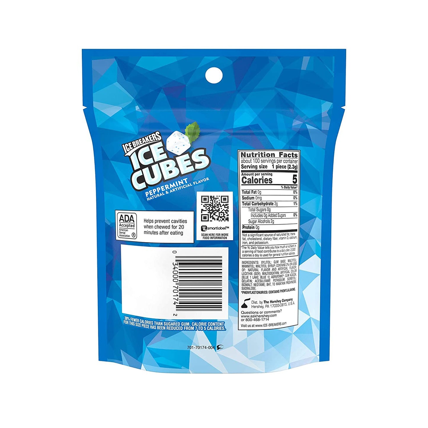 Ice Breakers Ice Cubes Sugar Free Gum, Peppermint, 100 Pieces