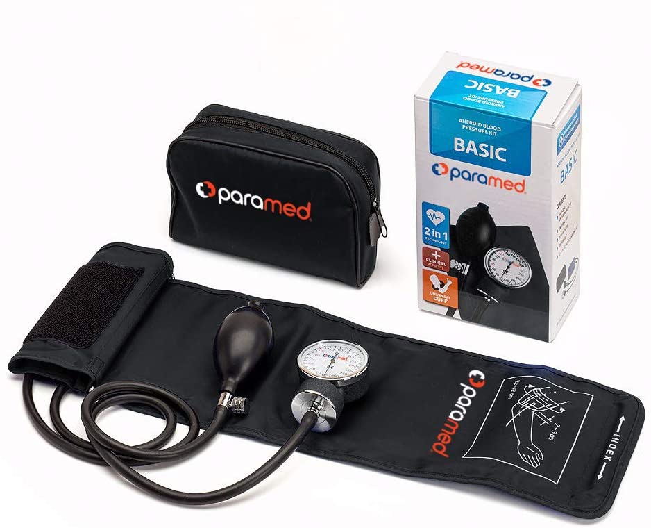 PARAMED Manual Blood Pressure Cuff with Universal Cuff 8.7 - 16.5" & D-Ring, Carrying Case In The Kit, Black (MAX02)