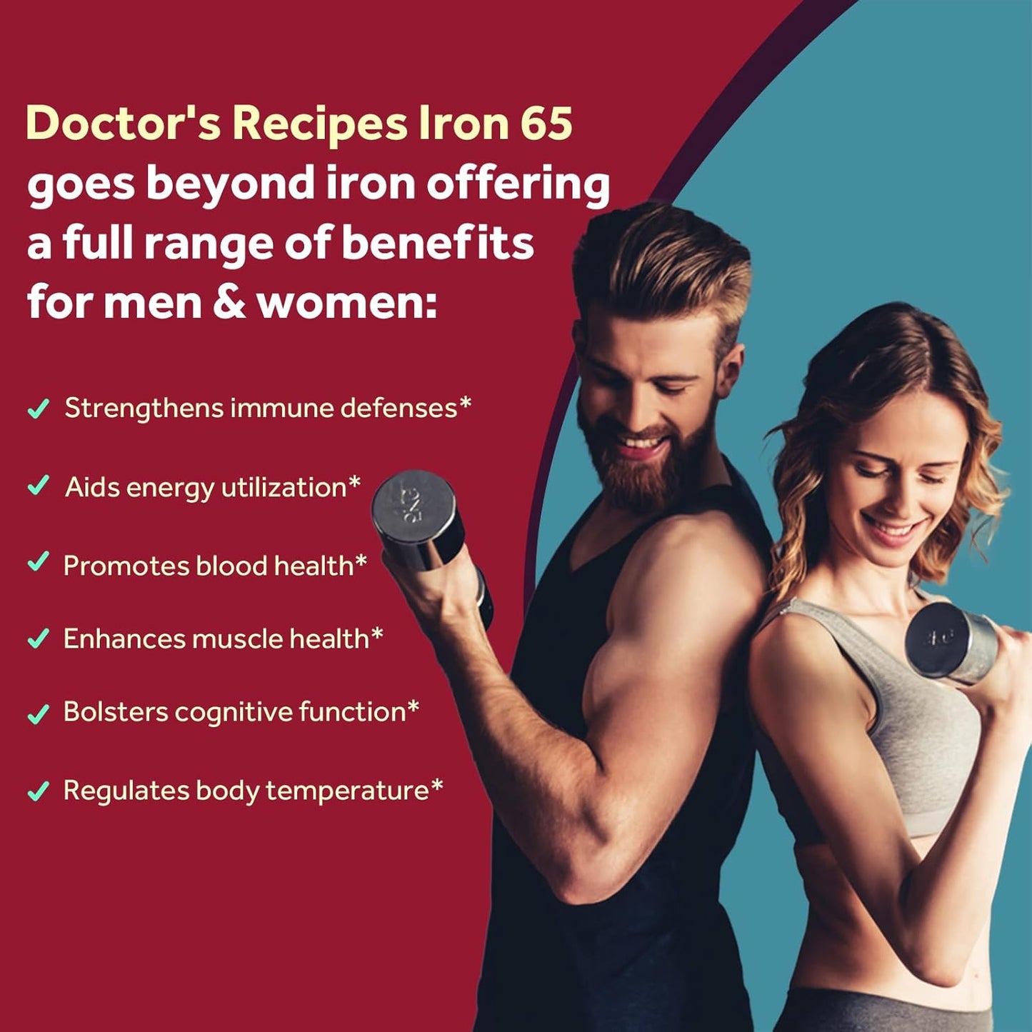 Doctor's Recipes Iron 65mg with Vitamin C Stomach Friendly Supplement 60 Coated Tablets