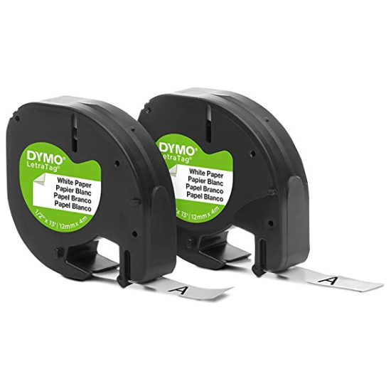 Dymo LetraTag Label Refills 1/2" x 13ft White Paper Tape 2Pack (10697)