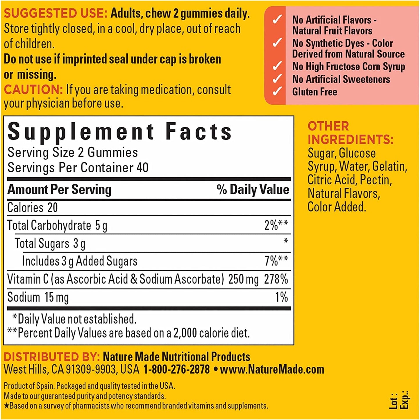 Nature Made C Gummies Helps Support Immune System Dietary Supplement 80 Gummies - 250mg