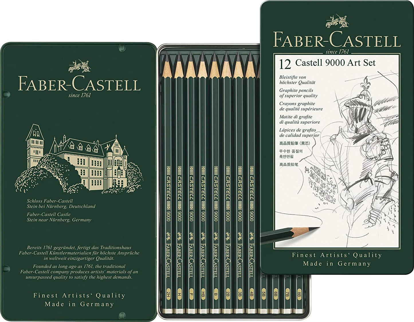 Faber-Castell 9000 Graphite Sketch Pencil Sets Art 8B - 2H set of 12 Multi