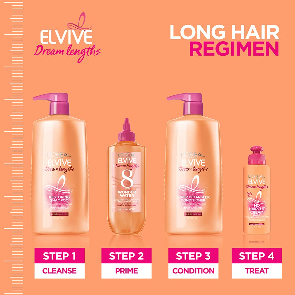 L’Oreal Paris Elvive Dream Lengths No Haircut Cream Leave in Conditioner with Fine Castor Oil &Vitamins,6.8 fl.oz/200ml