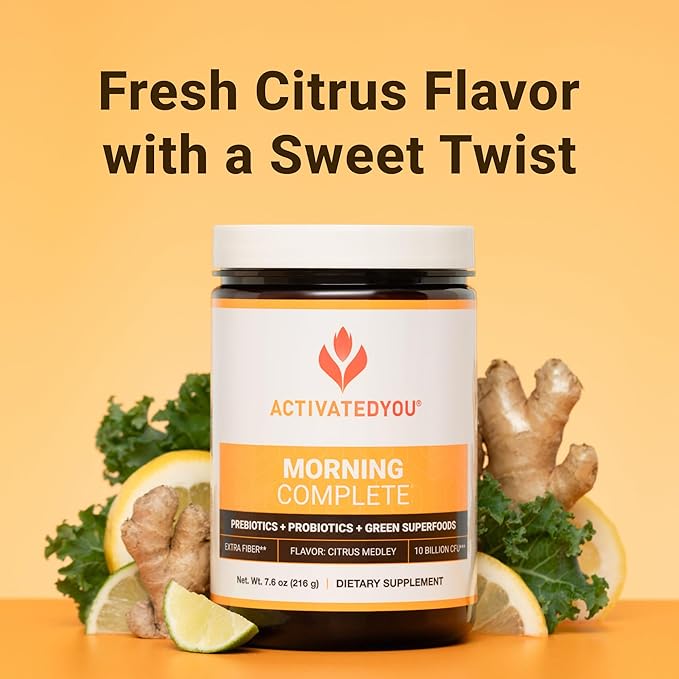 Activatedyou Morning Complete Prebiotics + Probiotics + Green Superfoods Dietary Supplement, 216 g / 7.6 oz