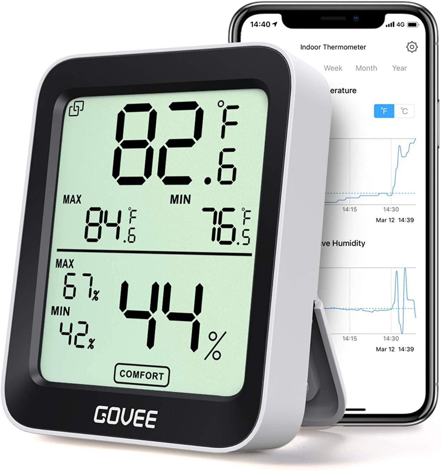Govee Indoor Hygrometer Thermometer, Humidity Temperature Gauge with Large LCD Display