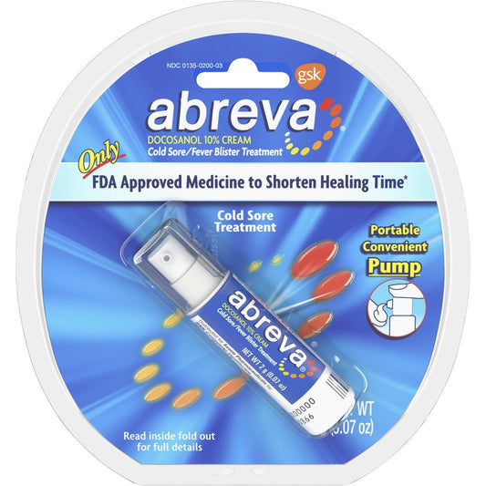 Abreva 10% Cream Pump, Only FDA Approved Treatment for Cold Sore/Fever Blister, 2 grams